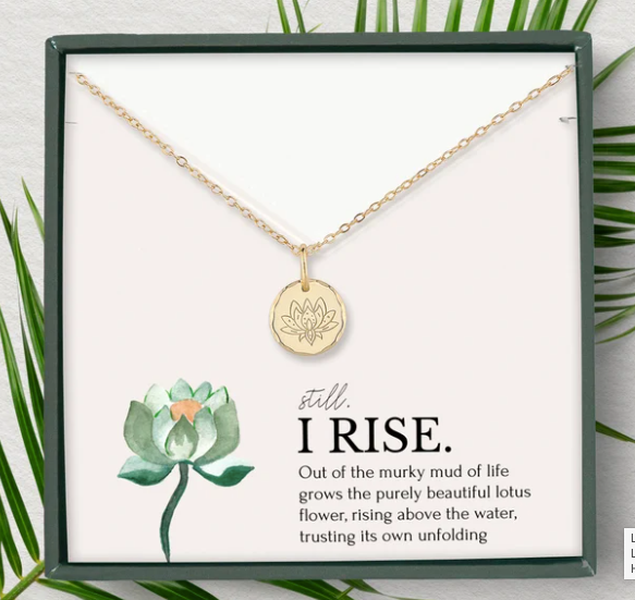 Lotus necklace • Still I Rise encouragement jewelry gift • New beginnings gift • Empowering jewelry • 14K Gold Vermeil Sterling Silver