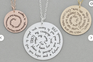 Custom Quote Necklace Personalized Phrase Jewelry Book Quote Song Lyric Scripture Verse J.K. Rowling • Winnie the Pooh • CS Lewis