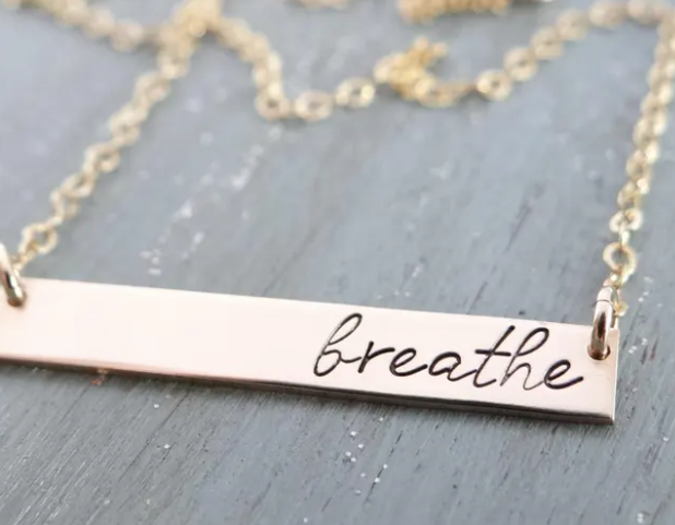 Breathe Inspirational Silver, Gold, or Rose Bar Necklace. Daily Reminder Simple Layering Necklace. Minimalist Jewelry.
