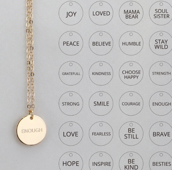 Dainty Inspirational Quote Charm Necklace, Motivational Positive Word Disk Necklace, Jewelry Gift for Daughters Mothers Women