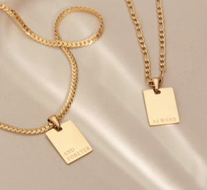 18K Gold Square Engraved Inspiring Quote Pendant Necklace, The world is yours, more self love, Breathe necklace, love each other more, loved