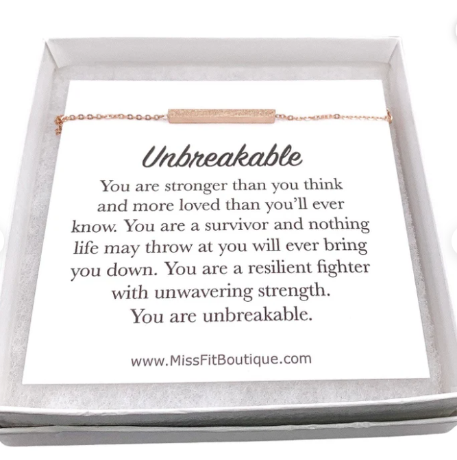 Sparkly Bar Bracelet, Unbreakable Quote Card