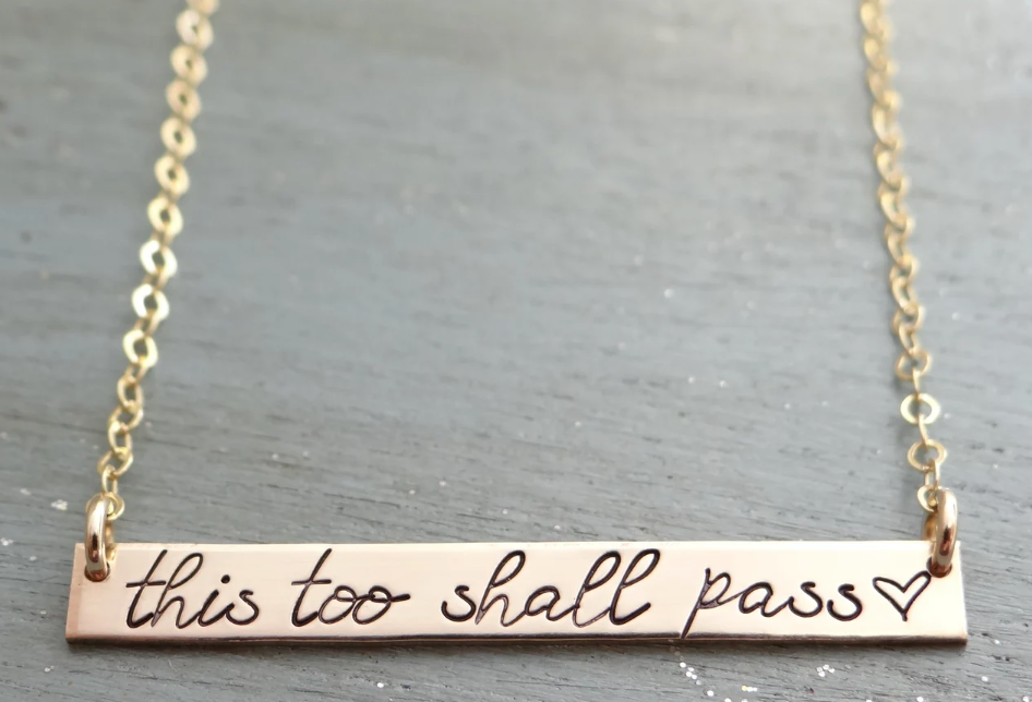 This Too Shall Pass Gold Bar Necklace. Thin Bar Necklace in Gold, Rose or Silver. Inspirational Jewelry for Grief, Sympathy, Get Well.