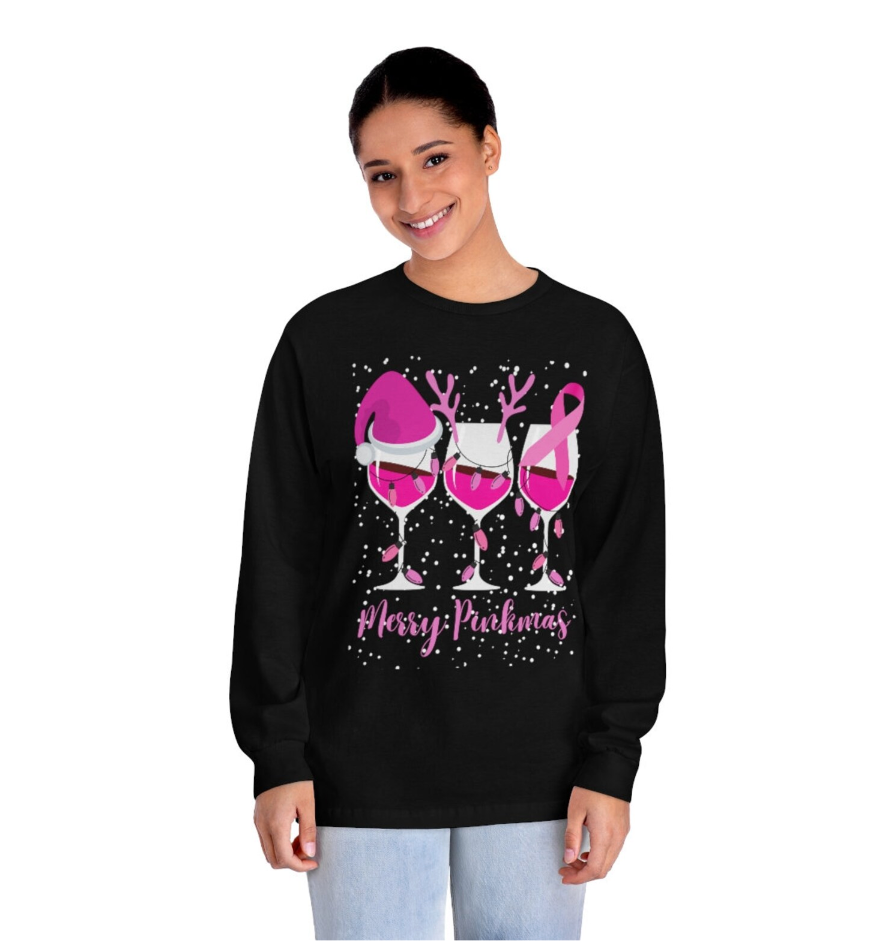 Merry pinkmas, christmas shirt, breast cancer, gift for her, gift for mom, wine shirt, breast cancer awareness, pink christmas, wine glasses