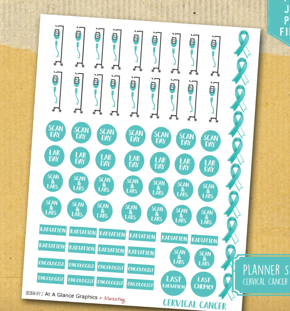 Cervical cancer planner stickers, Cancer treatment stickers, Caregiver gift, Cancer patient gift, Chemo Sticker teal