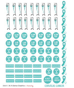 Cervical cancer planner stickers, Cancer treatment stickers, Caregiver gift, Cancer patient gift, Chemo Sticker teal