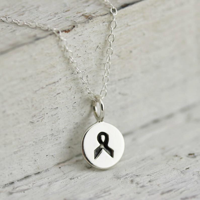 Tiny Cancer Ribbon Necklace - Sterling Silver Cancer Awareness Ribbon Charm Necklace