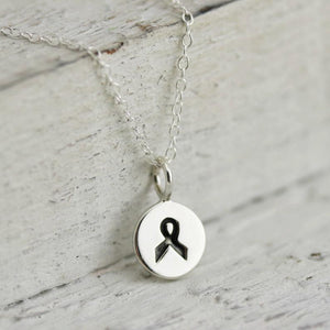 Tiny Cancer Ribbon Necklace - Sterling Silver Charm Necklace