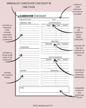 Caregiving Daily Tasks Log, A4 A5 Printable