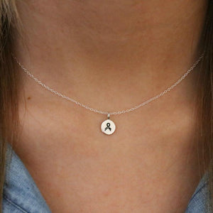 Tiny Cancer Ribbon Necklace - Sterling Silver Charm Necklace