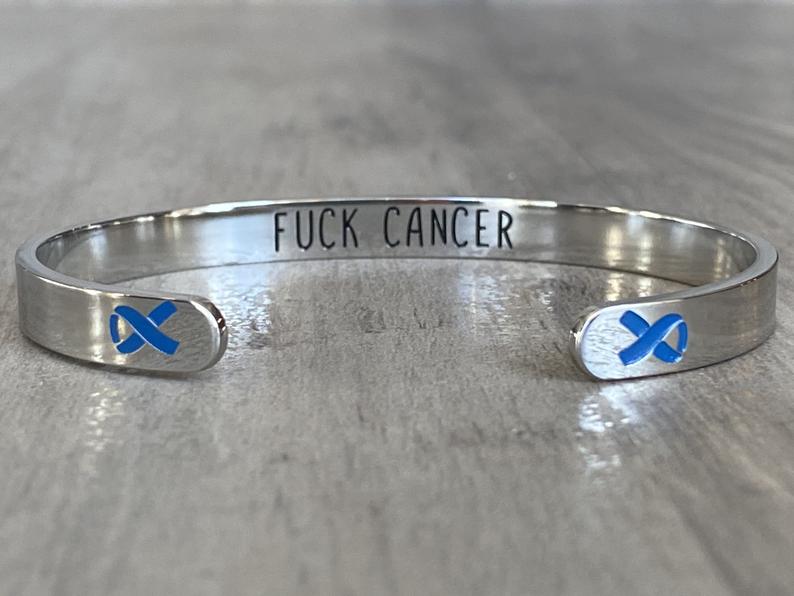 Colon Cancer Awareness Bracelet – Dark Blue Ribbon, “Funk Cancer”